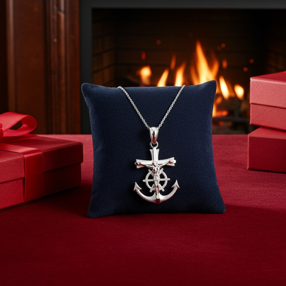 Gold Mariner Anchor Crucifix Cross Pendant Necklace (yellow, white, rose gold, 10k, 14k)