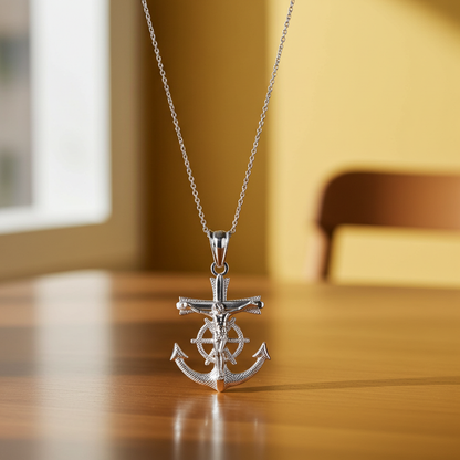 Gold Mariner Anchor Crucifix Cross Pendant Necklace (yellow, white, rose gold, 10k, 14k)
