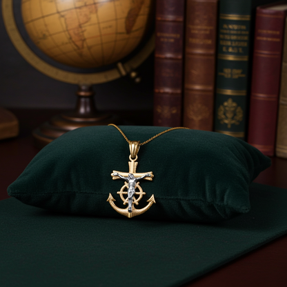 Gold Mariner Anchor Crucifix Cross Pendant Necklace (yellow, white, rose gold, 10k, 14k)