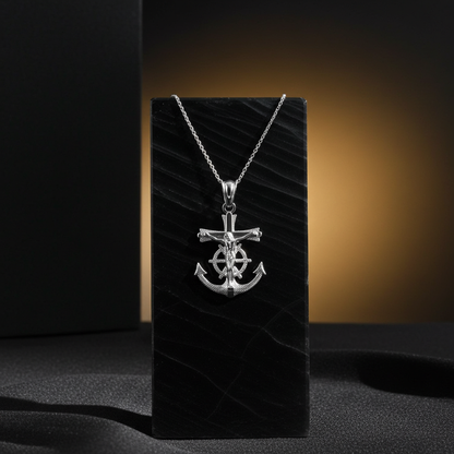 Gold Mariner Anchor Crucifix Cross Pendant Necklace (yellow, white, rose gold, 10k, 14k)