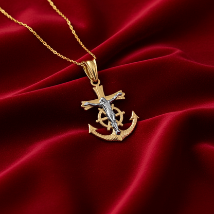 Gold Mariner Anchor Crucifix Cross Pendant Necklace (yellow, white, rose gold, 10k, 14k)