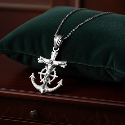 Gold Mariner Anchor Crucifix Cross Pendant Necklace (yellow, white, rose gold, 10k, 14k)