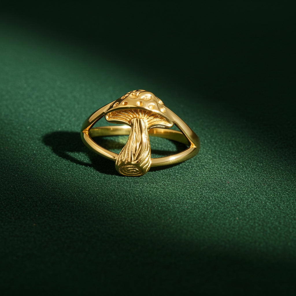 Gold Mushroom Ring for Women | Yellow, White, Rose Gold | 10K, 14K