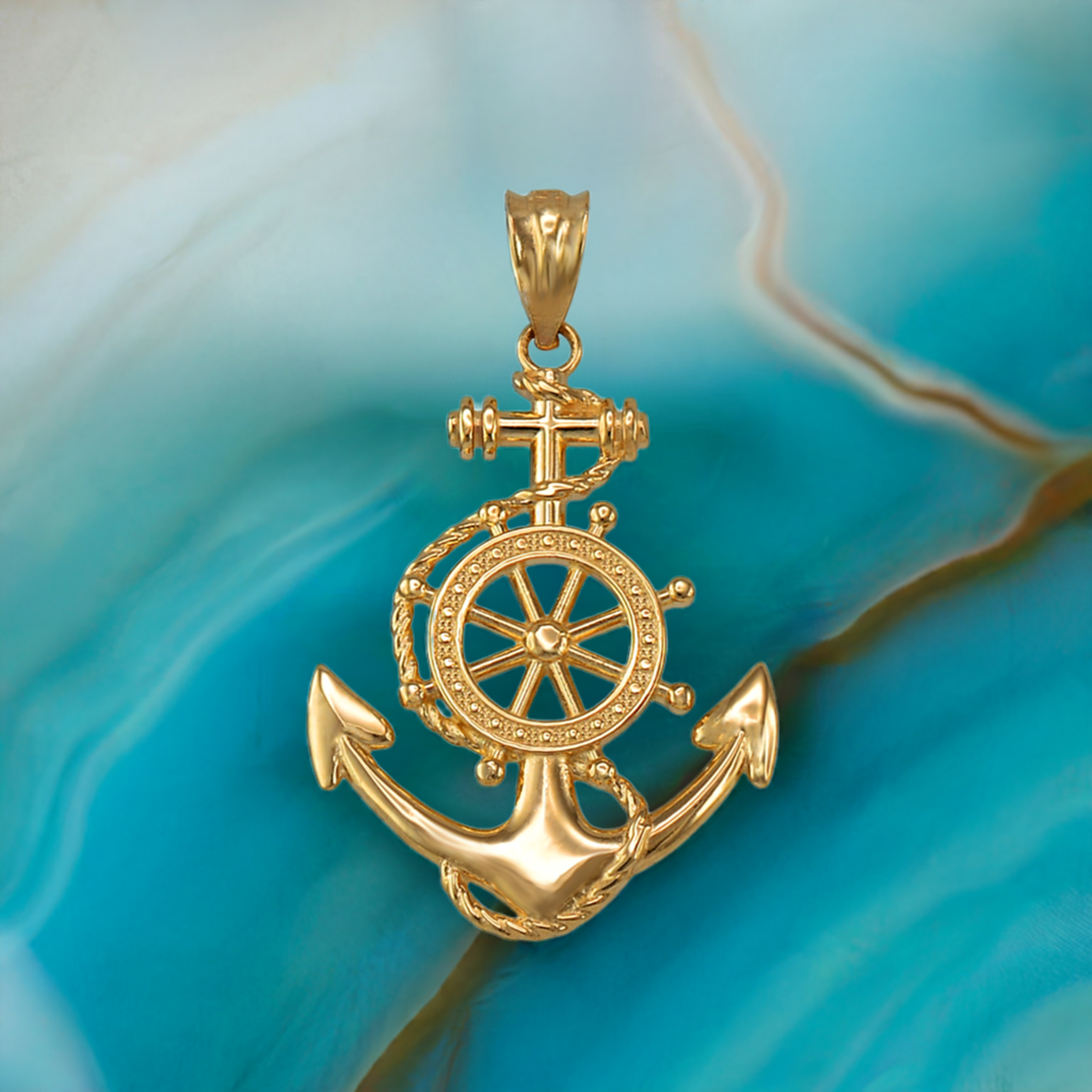 Gold Nautical Marine Anchor Pendant Necklace yellow white rose gold Karma Blingz