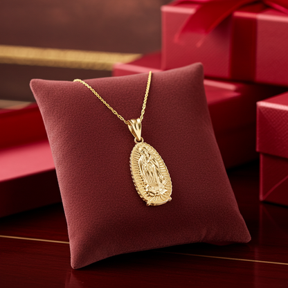 Gold Our Lady of Guadalupe Virgin Mary Pendant Necklace (10k, 14k, yellow, white, rose, 2-tone)