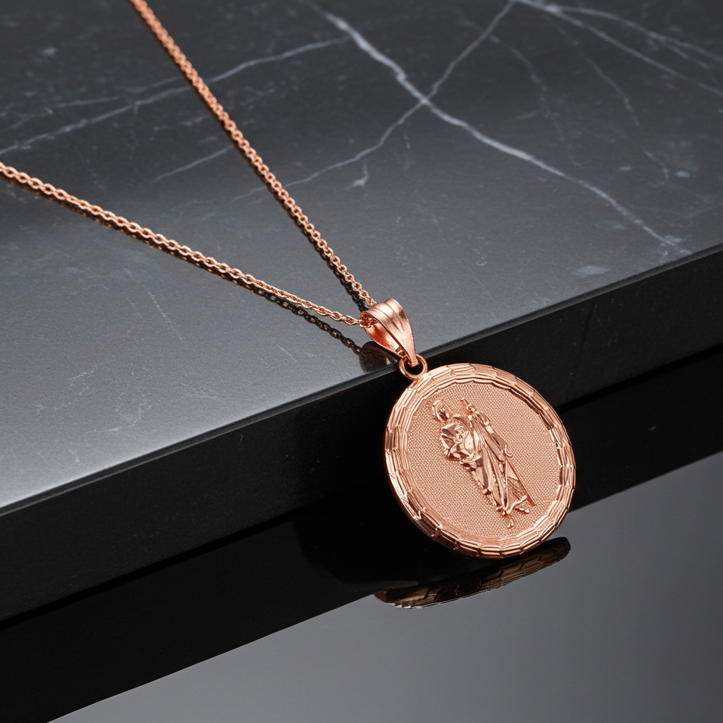 Gold Saint Jude Medallion Pendant Necklace in 10K or 14K, Yellow, White, Rose, 2-Tone