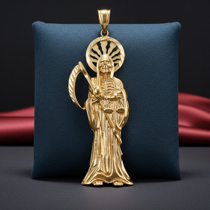 Gold Santa Muerte DC Pendant (yellow, white, rose gold, 10k, 14k)