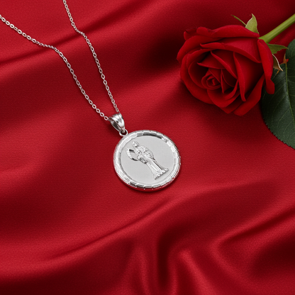 Gold Santa Muerte Medallion Pendant Necklace in 10K or 14K, Yellow, White, Rose, 2-Tone