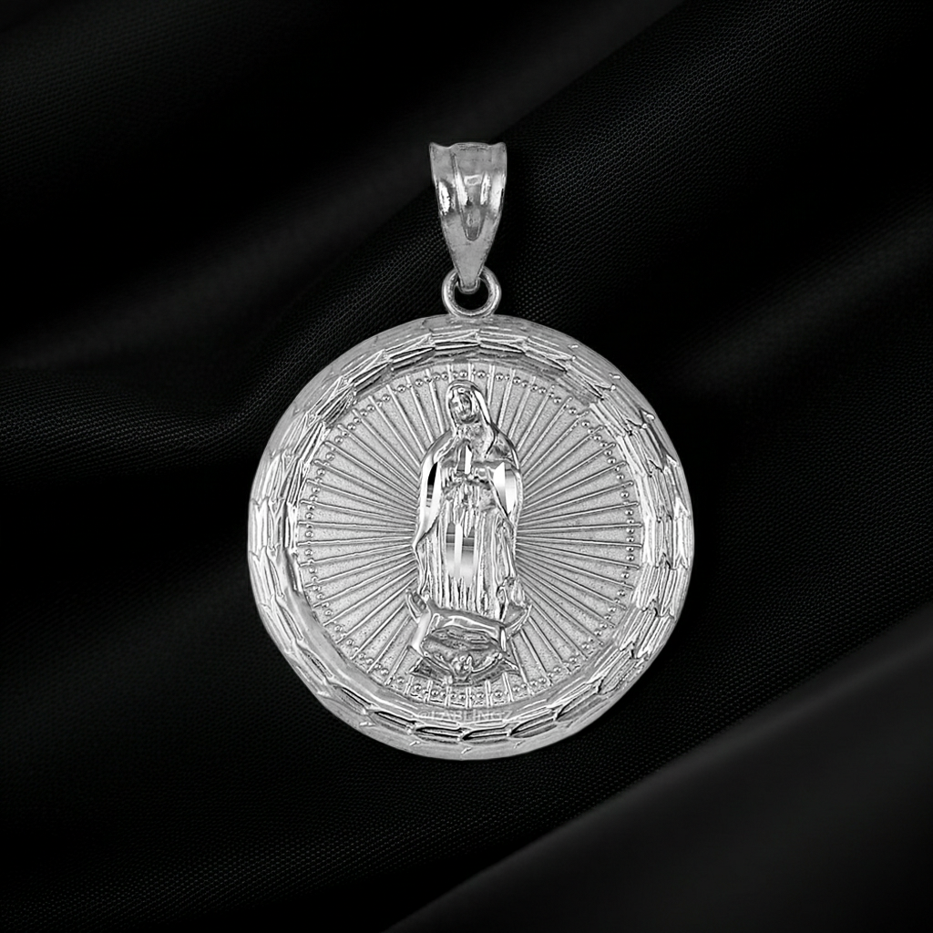 Gold Virgin Mary Guadalupe Medallion Pendant Necklace in 10K or 14K, Yellow, White, Rose, 2-Tone