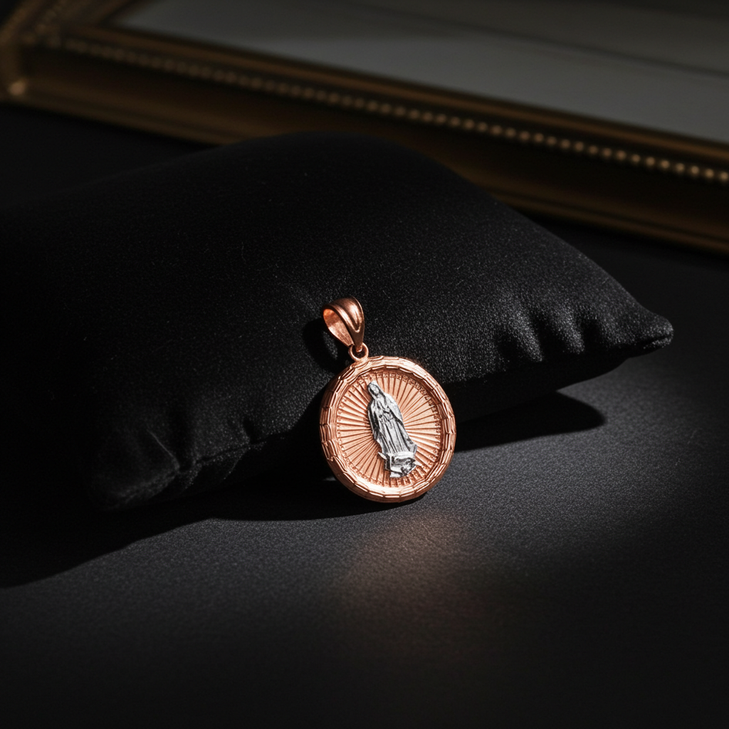 Gold Virgin Mary Guadalupe Medallion Pendant Necklace in 10K or 14K, Yellow, White, Rose, 2-Tone