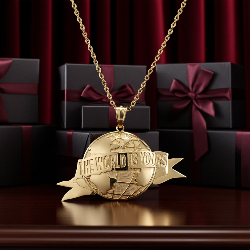 Gold 'The World Is Yours' Globe Pendant (yellow, white, rose, 10K, 14K)
