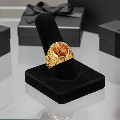 Gold Om (aum) Oval Orange Copper Turquoise Ring Karma Blingz