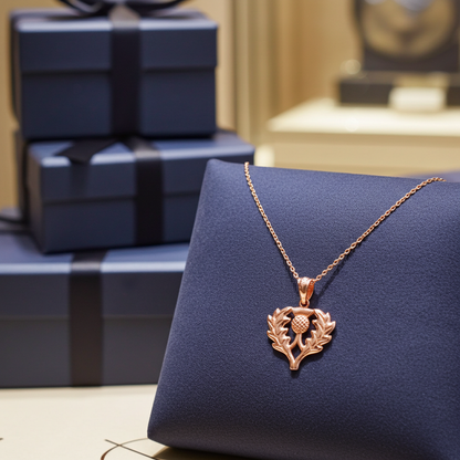 Gold Scottish Thistle Pendant Necklace (yellow, white, rose gold, 10k, 14k)