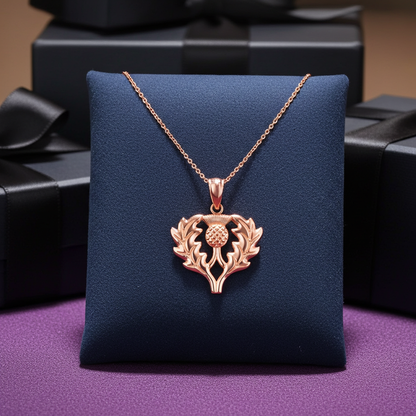Gold Scottish Thistle Pendant Necklace (yellow, white, rose gold, 10k, 14k)