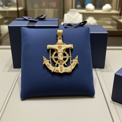 Solid Gold Mariner Anchor Mens Large Crucifix Cross Pendant (yellow, white, rose gold, 10k, 14k)