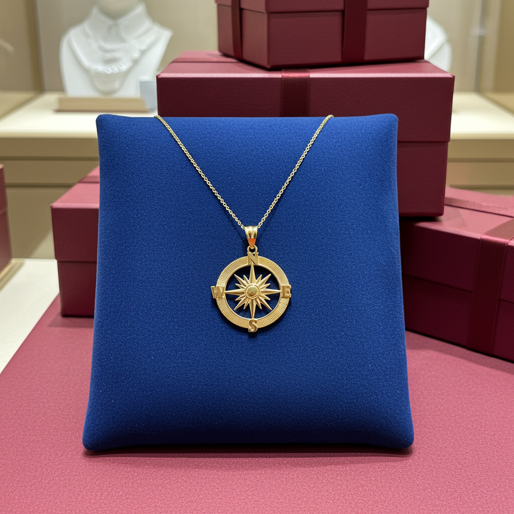 Gold Compass Pendant Necklace (yellow, white, rose gold, 10k, 14k)