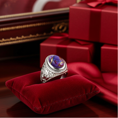 Sterling Silver Om (aum) Purple Copper Turquoise Gemstone Ring Karma Blingz