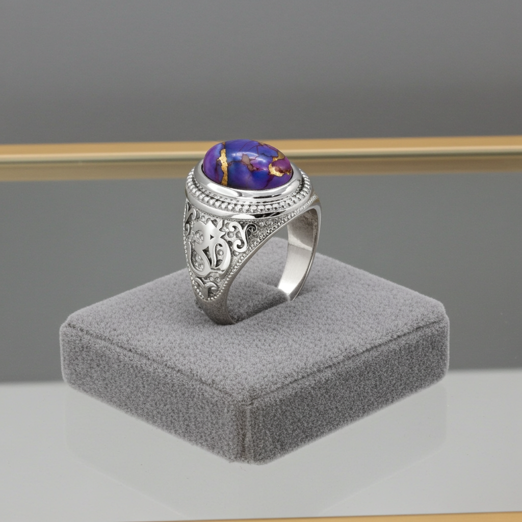 Sterling Silver Om (aum) Purple Copper Turquoise Gemstone Ring Karma Blingz