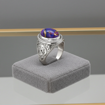 Sterling Silver Om (aum) Purple Copper Turquoise Gemstone Ring Karma Blingz