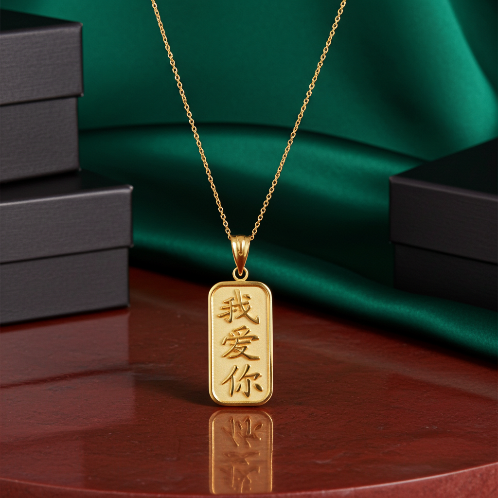 Gold Chinese "I Love You" Symbol Pendant Necklace (10K, 14K, yellow, white, rose gold)