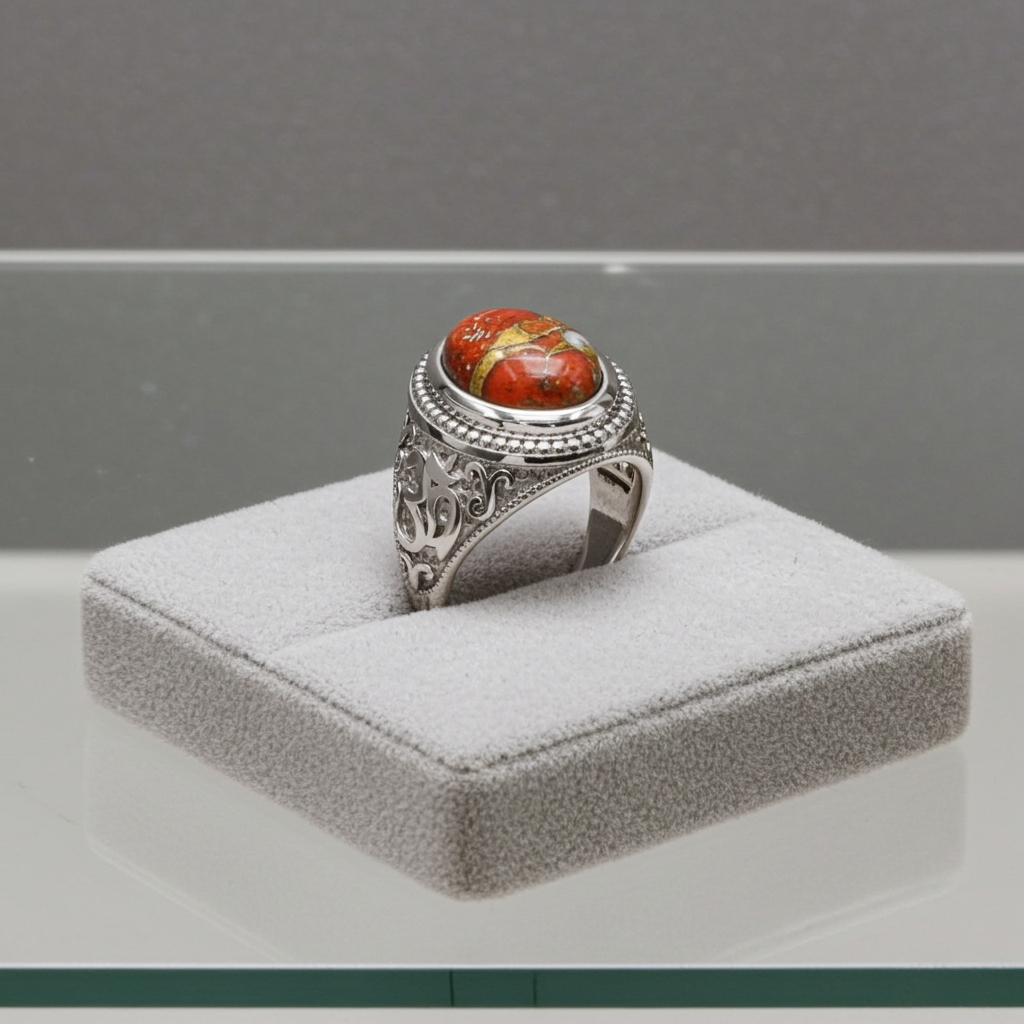 Sterling Silver Om (aum) Orange Copper Turquoise Gemstone Ring Karma Blingz