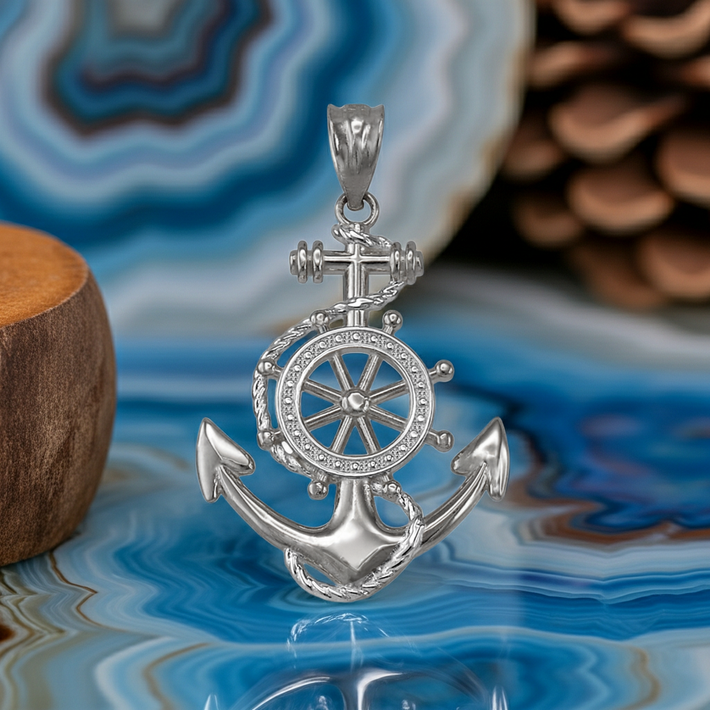Sterling Silver Nautical Marine Anchor Pendant Necklace