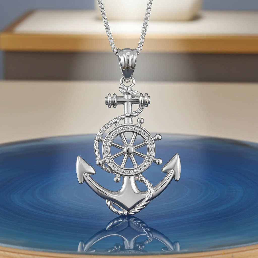 Sterling Silver Nautical Marine Anchor Pendant Necklace