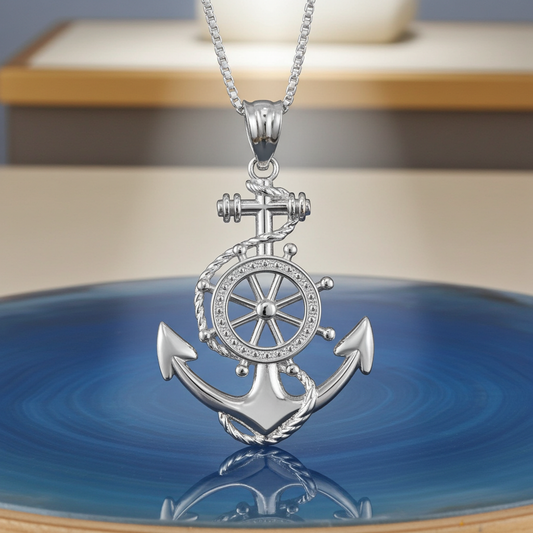 Sterling Silver Nautical Marine Anchor Pendant Necklace
