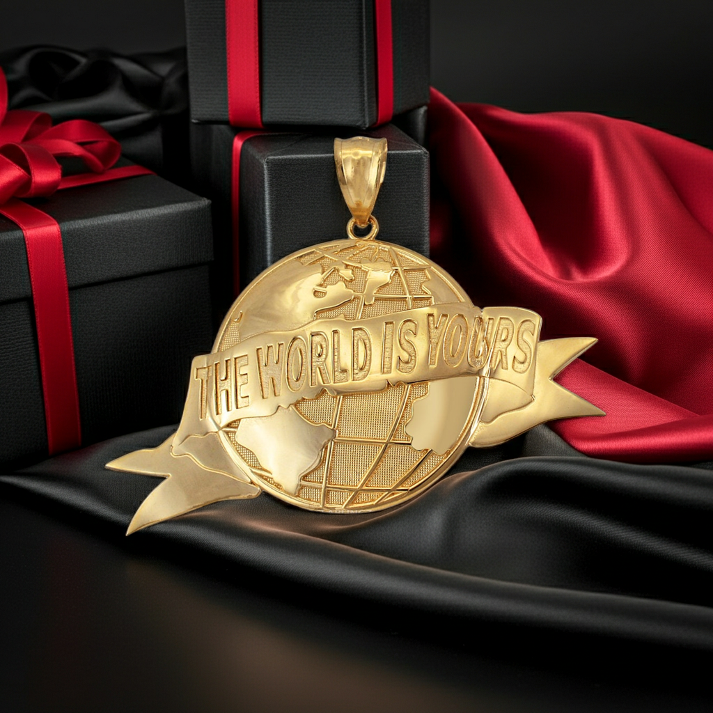 Gold 'The World Is Yours' Globe Pendant (yellow, white, rose, 10K, 14K)