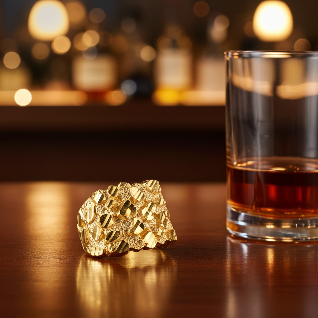 Men's Yellow Gold Square DC Nugget Ring