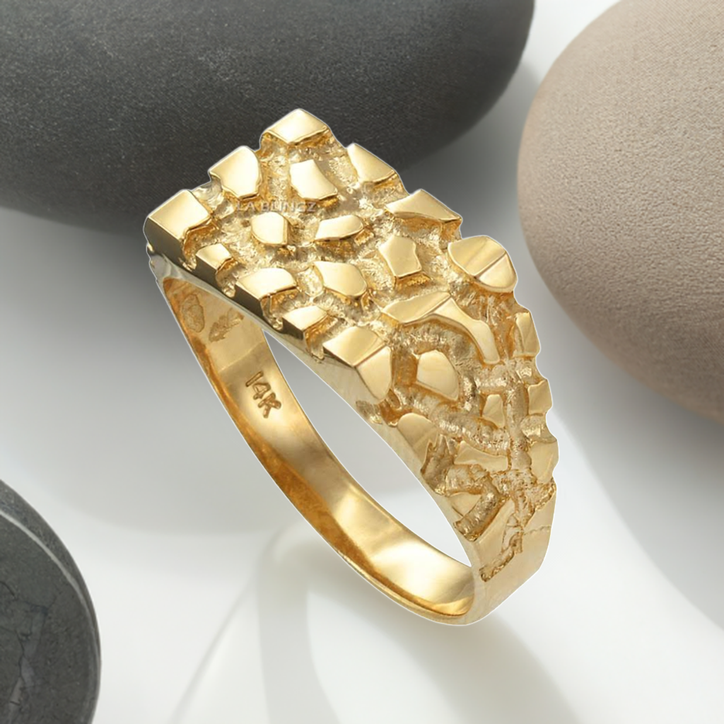 Men's Yellow Gold Rectangular Nugget Ring