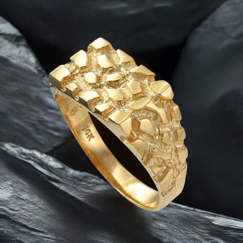 Men's Yellow Gold Rectangular Nugget Ring