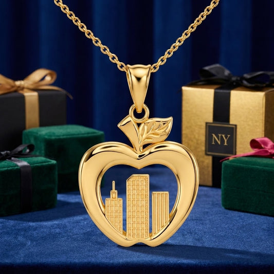 Gold New York City Big Apple Pendant Necklace (14K, 10K, yellow, white, rose gold)