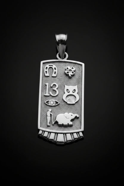 Sterling Silver Lucky Charm Good Luck Symbols Talisman Pendant Necklace