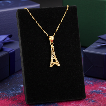 Gold Paris Eiffel Tower Charm Necklace (yellow, white, rose gold, 10k, 14k)