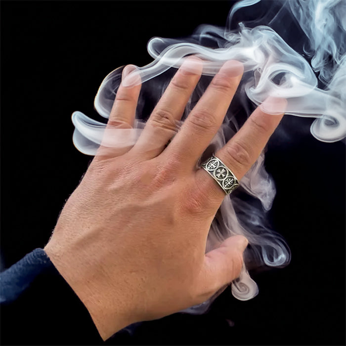 Solid Sterling Silver Jerusalem Maltese Cross Mens Ring Band