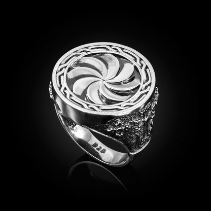 Sterling Silver Armenian Eternity Symbol Arevakhach Sunstone Cross Statement Ring