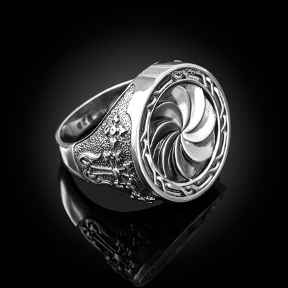 Sterling Silver Armenian Eternity Symbol Arevakhach Sunstone Cross Statement Ring