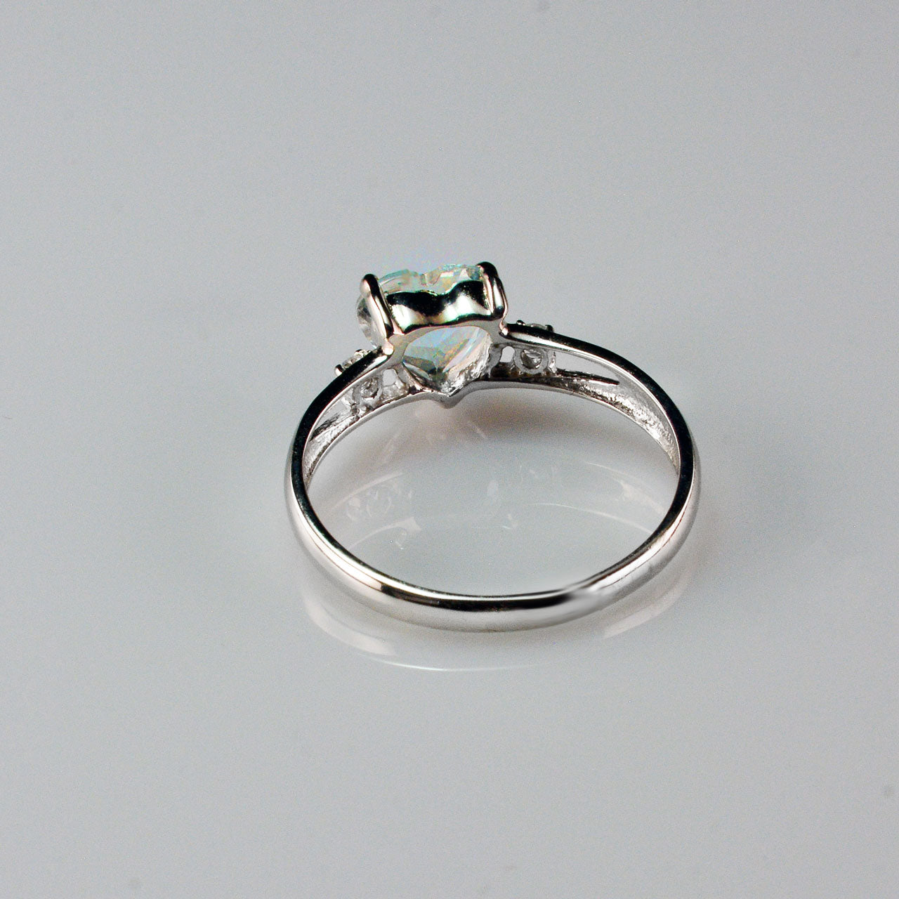 White Gold Aqua CZ Heart March Birthstone Proposal Promise Ring