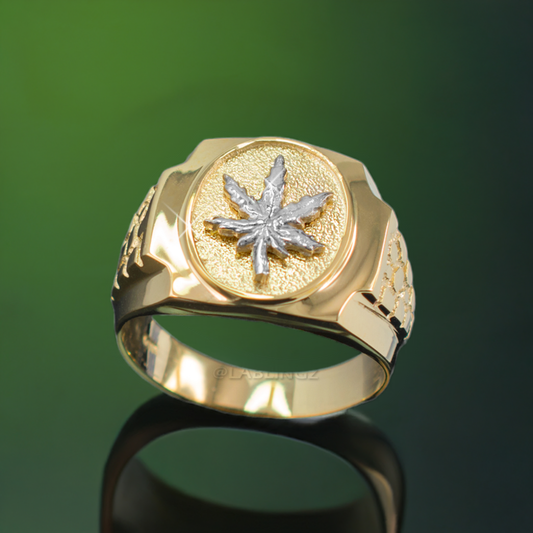 Gold Marijuana Weed Leaf Mens Nugget Ring