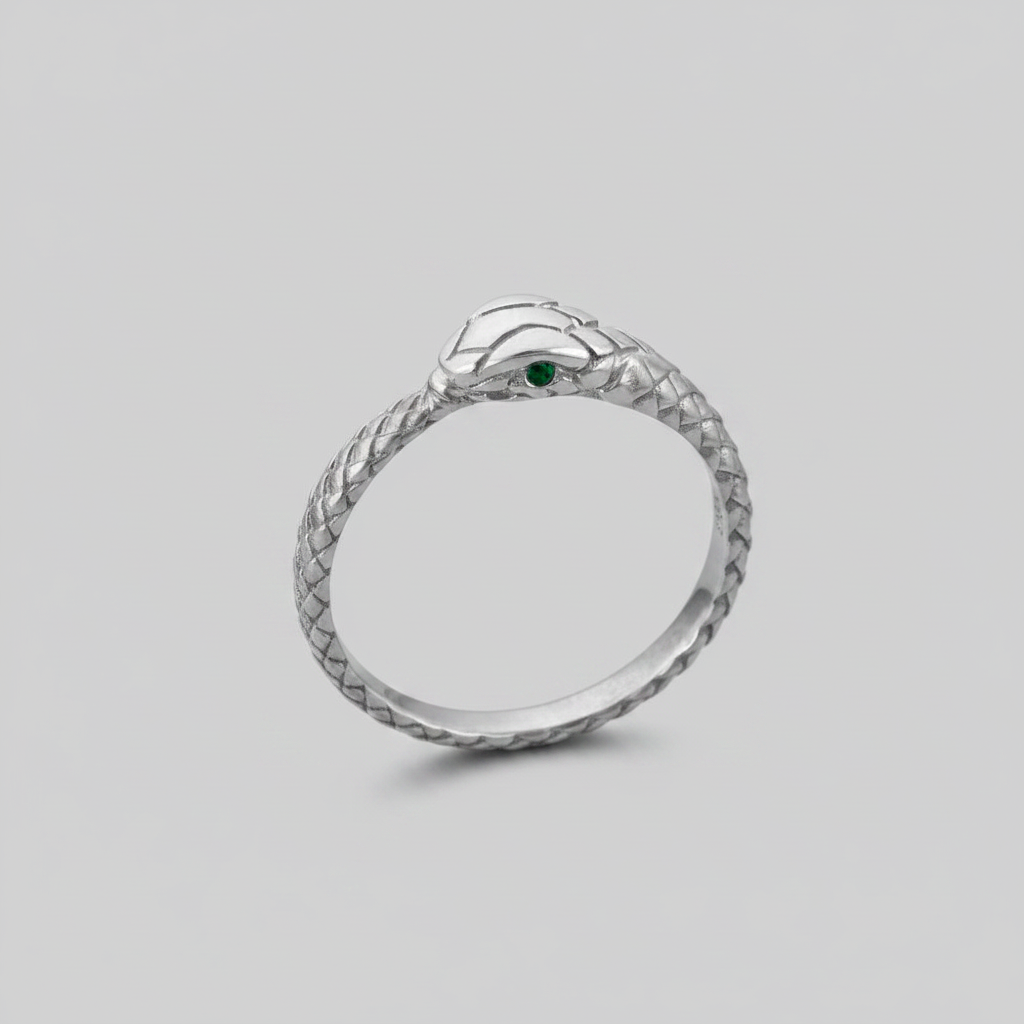 Sterling Silver Ouroboros Snake Emerald Ring