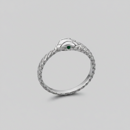 Sterling Silver Ouroboros Snake Emerald Ring
