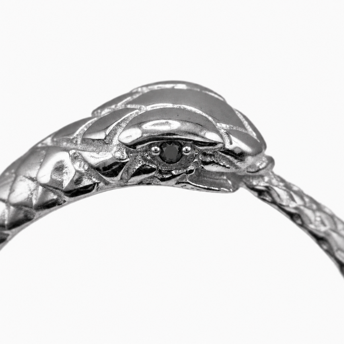 Sterling Silver Ouroboros Snake Black Diamond Ring Band