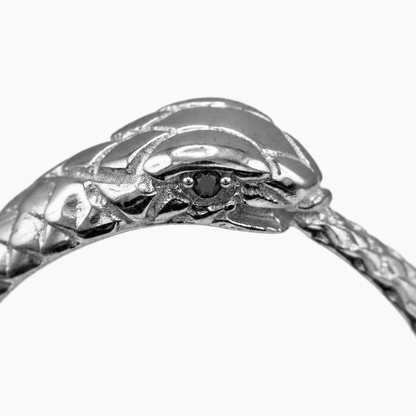 Sterling Silver Ouroboros Snake Black Diamond Ring Band
