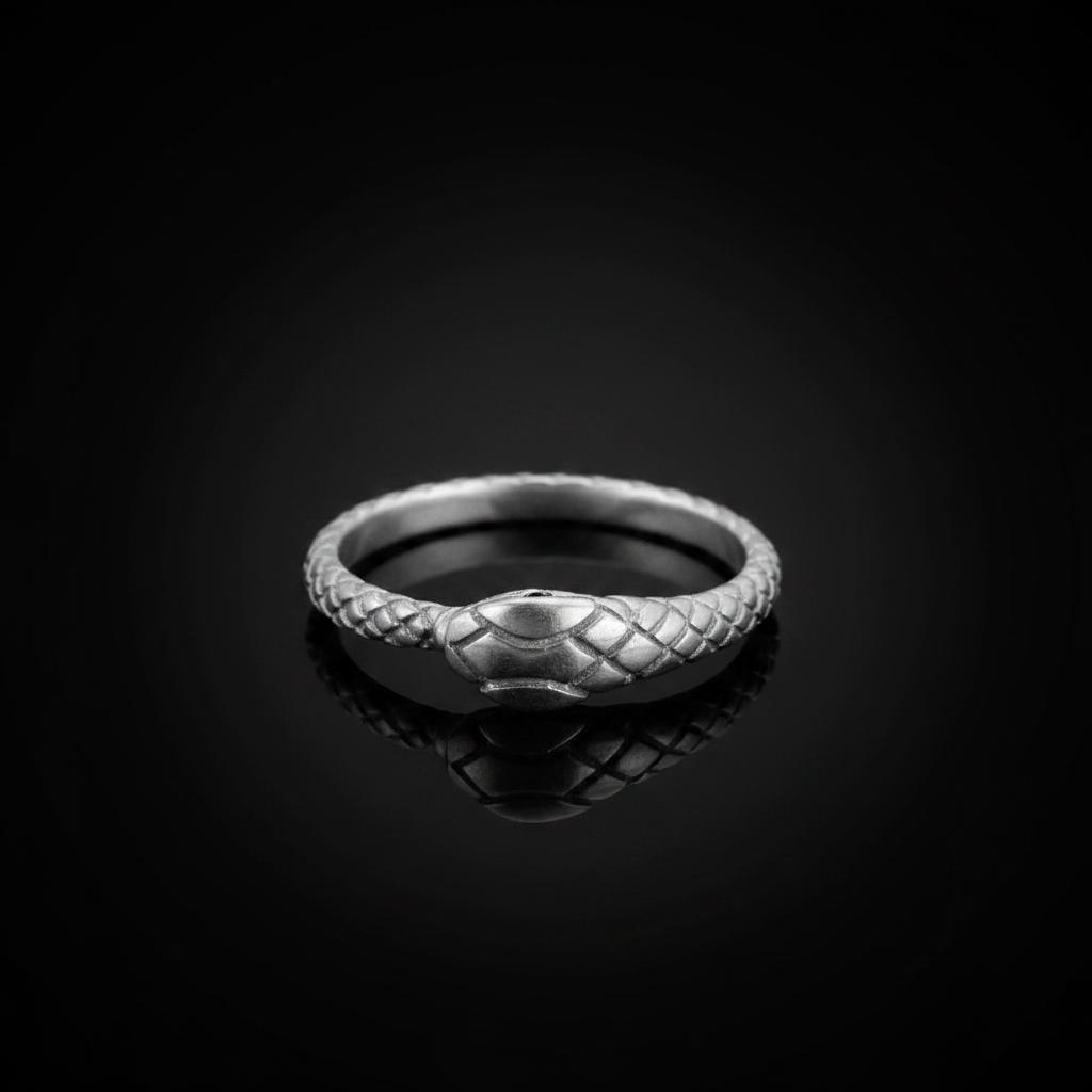 Sterling Silver Ouroboros Snake Black Diamond Ring Band