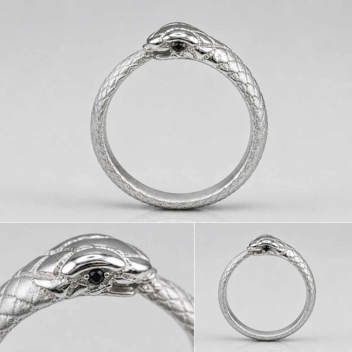 Sterling Silver Ouroboros Snake Black Diamond Ring Band