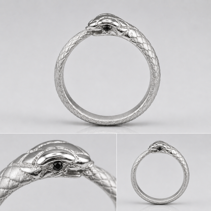 Sterling Silver Ouroboros Snake Black Diamond Ring Band
