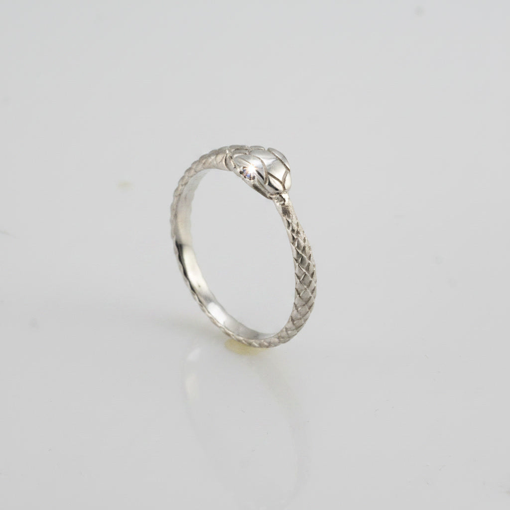 Sterling Silver Ouroboros Snake Diamond Ring Band
