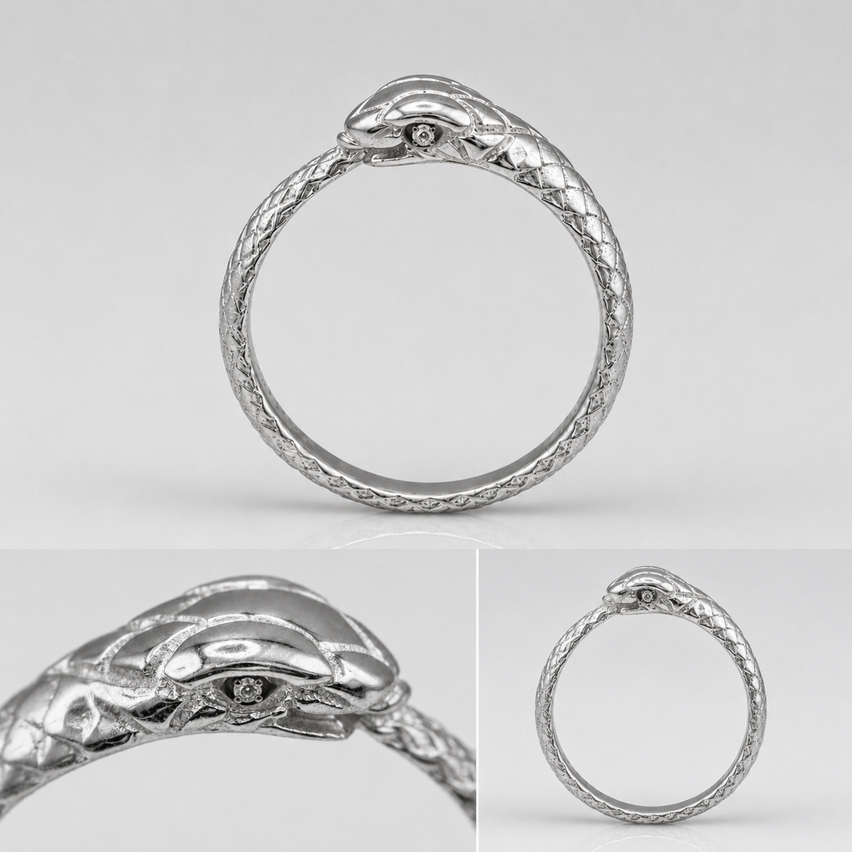 Sterling Silver Ouroboros Snake Diamond Ring Band