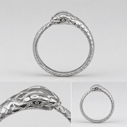 Sterling Silver Ouroboros Snake Diamond Ring Band